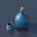 Blue Ceramic Tableware Set with Bottle and Cup for Serving Drinks 3d model