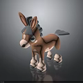 Cartoon Donkey Character 3D Model With Brown Body Gray Mane And White Hooves