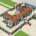 European Detached Villa Featuring Red Roof White Exterior Symmetrical Design Front Lawn And Tower