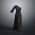 Elegant Women's Black Long Dress With Slit Design And Long Sleeves