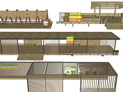 Outdoor Modern Wooden Pergola Structure With Shaded Roof And Resting Seats 3d model