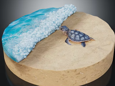 Baby Sea Turtle Hatchling On Sandy Beach Near Blue Ocean Waves 3d model