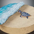 Baby Sea Turtle Hatchling On Sandy Beach Near Blue Ocean Waves