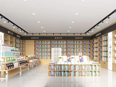 Well Organized Bookstore Interior With Rows Of Bookshelves And Various Books 3d model