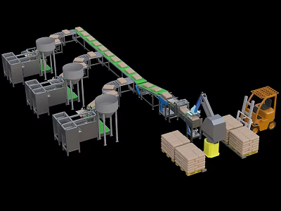 Industrial Equipment Automated Production Line With Conveyor Belt Forklift And Pallets Machinery 3d model