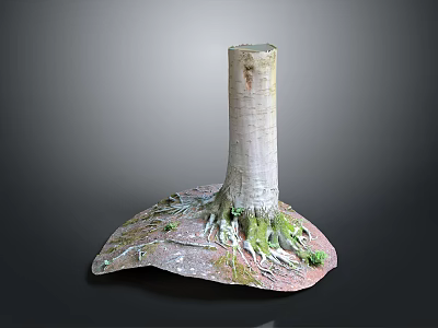 Natural Wooden Stump Design With Stone Base And Moss Covered Roots 3d model