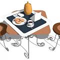 Wooden Top Dining Table Set with Metal Curved Legs and Tea Set Pastries