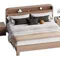 Modern Wooden Double Bed With White Sheets Brown Blanket Dark Pillows And Nightstands
