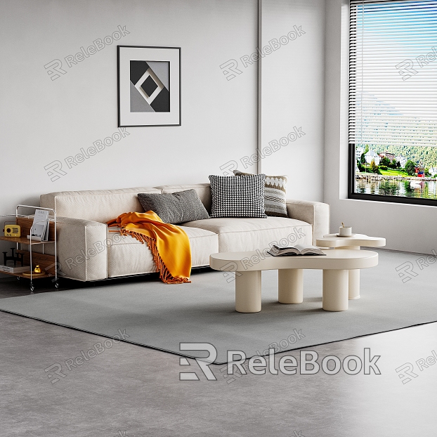 Modern double sofa sofa coffee table combination model