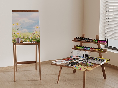 Modern children's easel art supplies brush paint 3d model