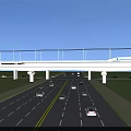 Modern Highway Road Infrastructure With Elevated Viaduct Multiple Traffic Lanes And Vehicles 3d model