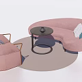 Modern Pink Curved Sofa and Round Coffee Table Set with Decorative Pillows 3d model