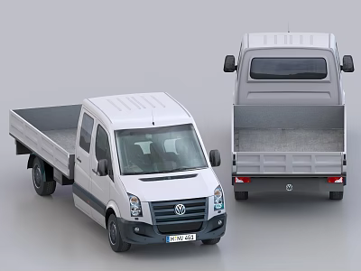 Volkswagen Commercial Truck Front and Rear Views With Flatbed Cargo Bed and White Exterior 3d model