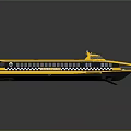 Yellow Boat With Blue Roof Black White Stripes And Side Windows Design