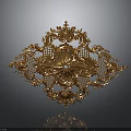 Golden Ornate Decorative Household Item Featuring Intricate Patterns And Central Gemstone Accent