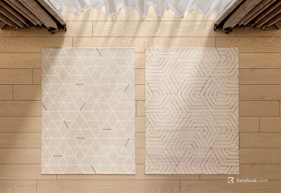 Square Rugs With Geometric Patterns On Wooden Floor Interior Decor 3d model