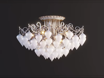 Elegant Chandelier With White Crystal Shades And Ornate Silver Metal Frame 3d model