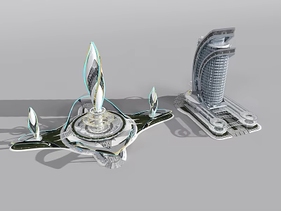 Cartoon Scenery Featuring Futuristic Shiny Structures With Abstract Modern Designs 3d model