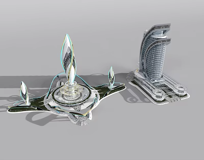 Cartoon Scenery Featuring Futuristic Shiny Structures With Abstract Modern Designs 3d model