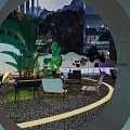 Scenic Mountain Backdrop Bar With Outdoor Seating Night View And Ambient Lighting Decor