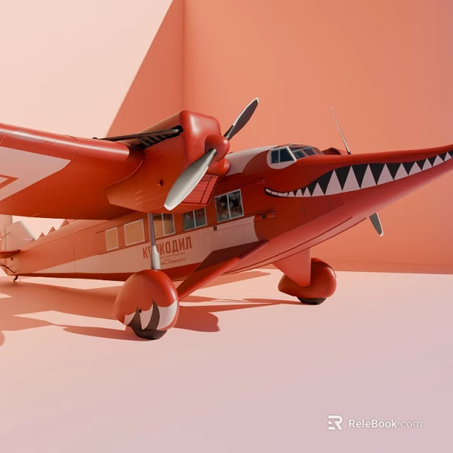 Red Model Airplane With Shark Mouth Design Propeller Wing And N733AL 3d model 