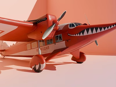 Red Model Airplane With Shark Mouth Design Propeller Wing And N733AL 3d model