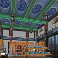 Chinese Traditional Specialty Store With Lanterns Carved Doors Shelves Full Of Goods Green Decor And Lights