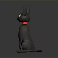 Stylish Black Cat Figurine With Red Collar Sitting Pose 3D Art Render