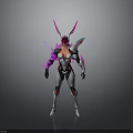 Futuristic Character Design With Mechanical Creature Features Pink Purple Accents And Armored Body