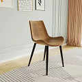 Elegant Dining Table Set Featuring Marble Top Six Brown Chairs Black Legs and Golden Accents