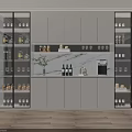 Modern Wine Cabinet With Glass Doors Wine Bottles Wine Glasses And Built-in Lighting
