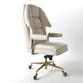 Modern Beige Leather Office Chair With High Back Armrests Gold Metal Base And Wheels
