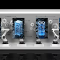 Industrial Equipment Automated Production Line Featuring Robotic Arms Gears And Blue Technological Components