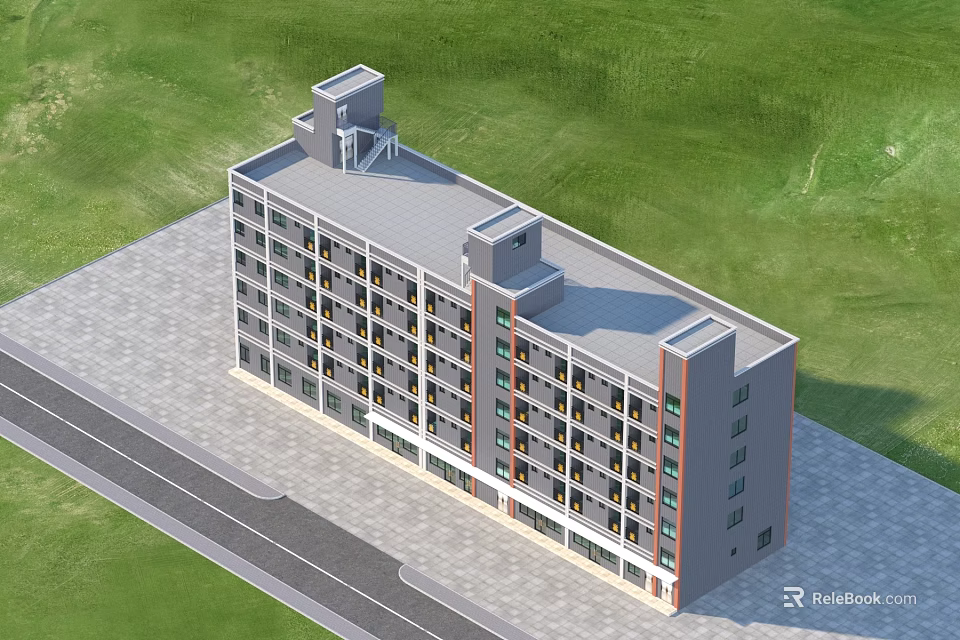 Aerial View Planning of Modern Multi Storey Building With Green Area And Road 3d model 