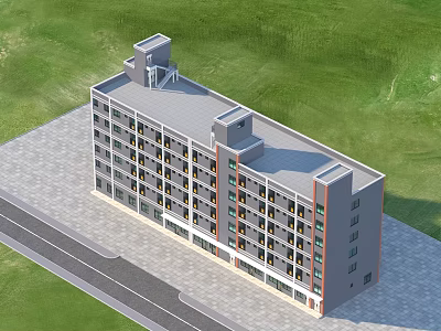 Aerial View Planning of Modern Multi Storey Building With Green Area And Road 3d model