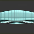 Turquoise Striped Sofa With Metal Armrests On Smooth Black Floor Showing Reflection