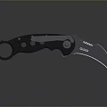 Tactical Folding Knife With Black Ring Handle And Sharp Curved Blade Design 3d model