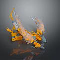 Sci Fi Game Movie Character Mechanical Dragon With Yellow Transparent Parts And Articulated Joints