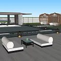 Modern Sales Office Building With Louvered Roof Entrance And Pool Courtyard Lighting