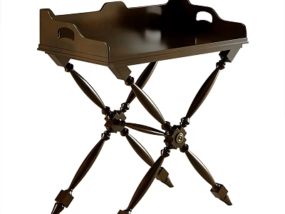 Dark Wood Coffee Table With Tray Top And Ornate Crossed Legs Design 3d model