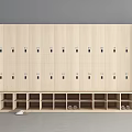 Light Wood Storage Lockers With Multiple Compartments Metal Locks And Lower Shelves 3d model