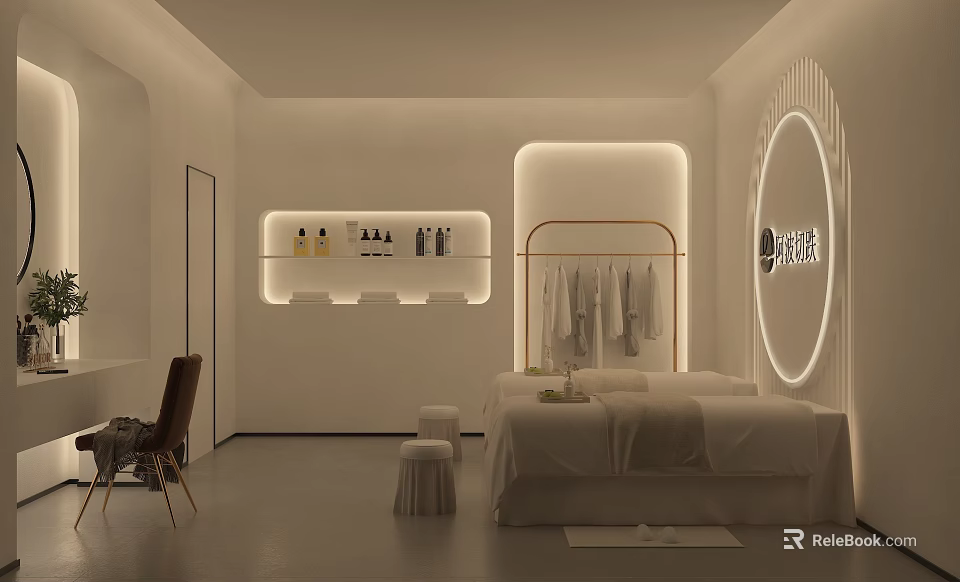 Luxury SPA Sauna Relaxation Space With Massage Bed And Soft Lighting Amenities 3d model 