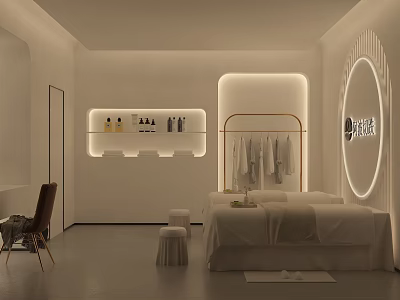 Luxury SPA Sauna Relaxation Space With Massage Bed And Soft Lighting Amenities 3d model
