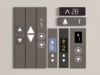Modern Gray Switch Panels With Digital Displays Arrow Symbols And Numbers 3d model