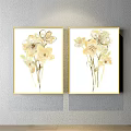 Elegant Botanical Paintings with Yellow Flowers Green Leaves in Golden Frames for Wall Decor