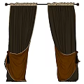Dark Brown Curtains with Decorative Trim and Brown Tiebacks for Home Window Decoration