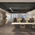 Modern Open Public Office Space Interior With Desks Chairs Lighting And Windows 3d model