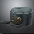 Cute Cartoon Character Creature With Gray Body Yellow Eyes And Light Blue Cloud Shaped Lid