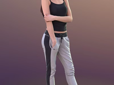 Woman in Black Tank Top and Gray Sweatpants Standing with Arms Crossed 3d model