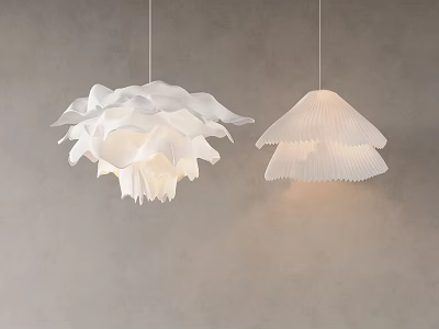 Modern White Pendant Lights With Layered Petal And Pleated Fan Design For Interior Decoration 3d model